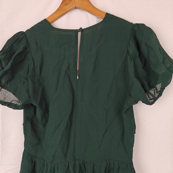 Reformation Grady Deep V Neck Puff Sleeves Mini Dress In Forest Size 4 Women's - Picture 10 of 11